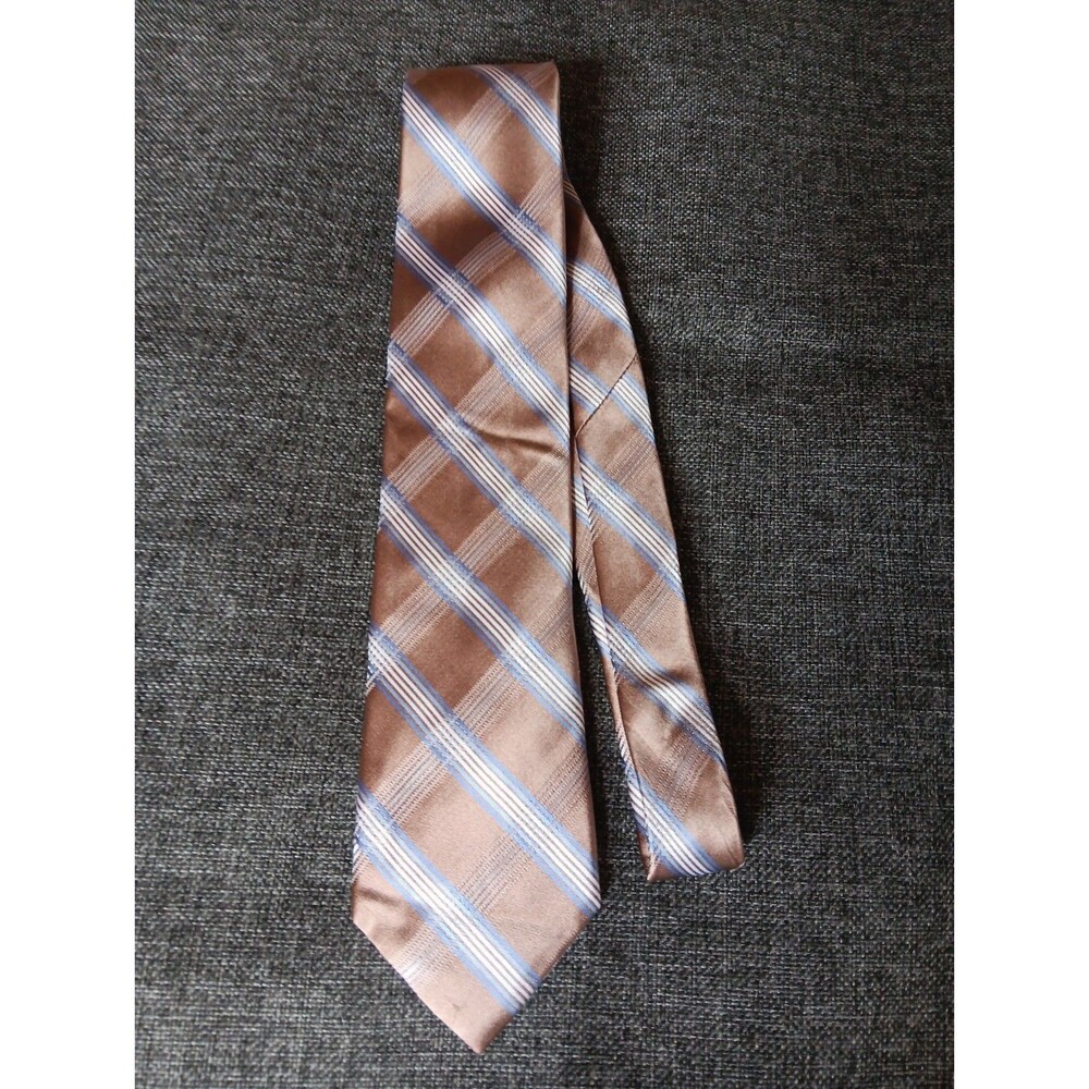 Jones New York Tie 70s 80s 90s Y2K Mens Silk Brown Blue Beige 3.5 Wide 62 Long